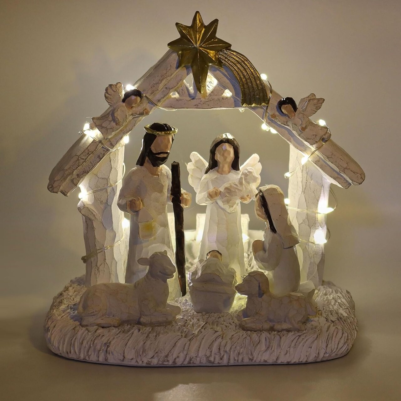 Nativity Set-Nativity Sets & Figures with Manger, Nativity Scene Indoor, Nativity with LED Lights, Christmas Nativity Set, Nativity Scene Set-Christmas Decorations Indoor